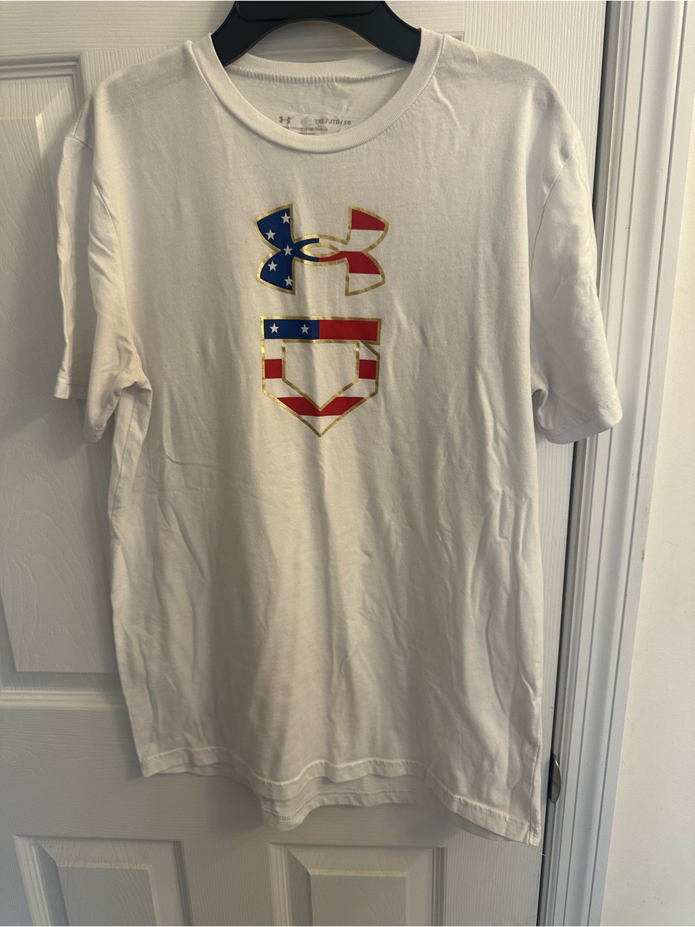 UA Under Armour Boys YXL Short Sleeve USA T-Shirt Top loose heat gear baseball